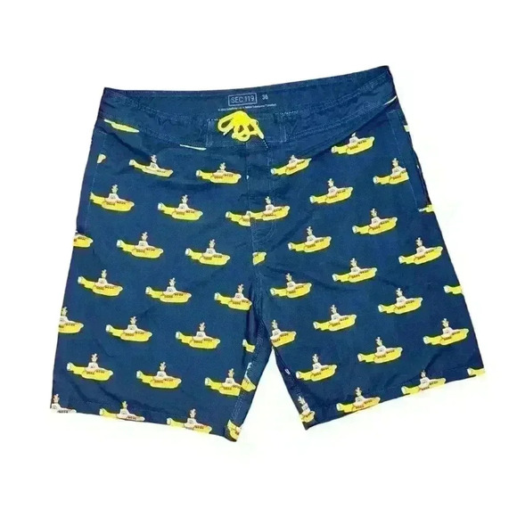 Men's Yellow Submarine Swim Trunks 36 Blue Yellow Beatles - Picture 1 of 5